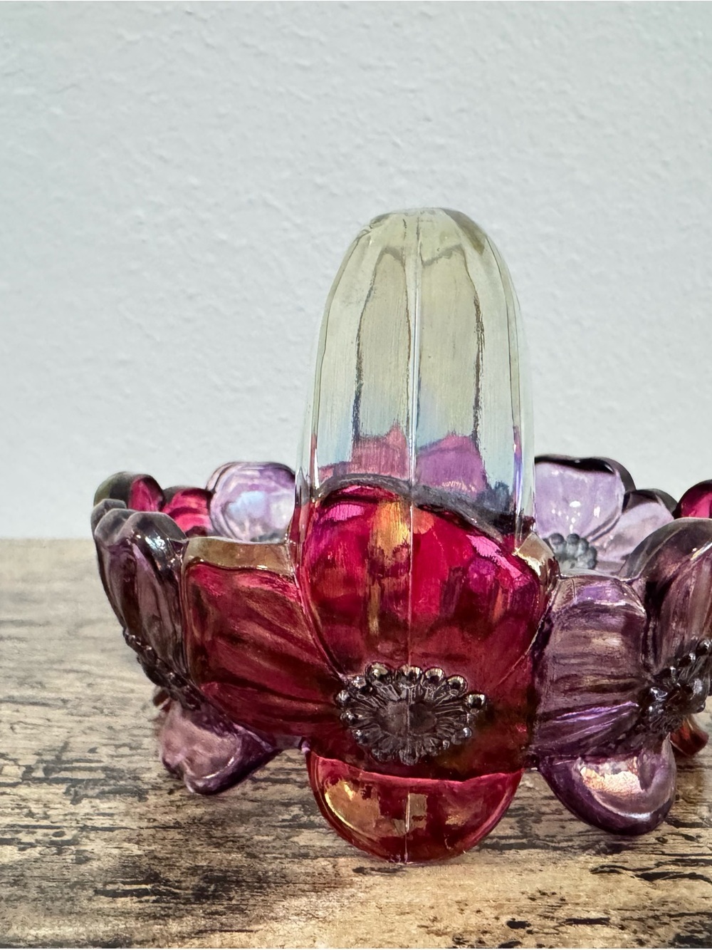 Pink & Purple Floral Glass Basket Decorative Art Glass Dish - Picture 5 of 12